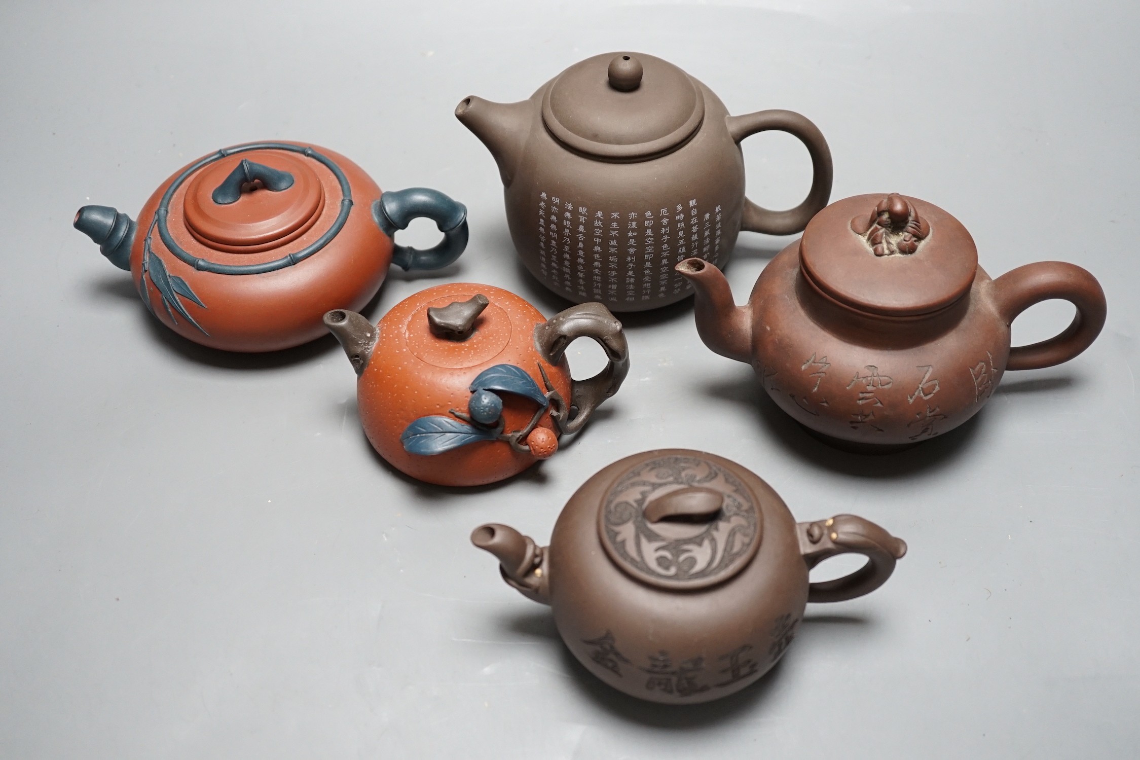 Five Chinese Yixing teapots tallest 12cms high